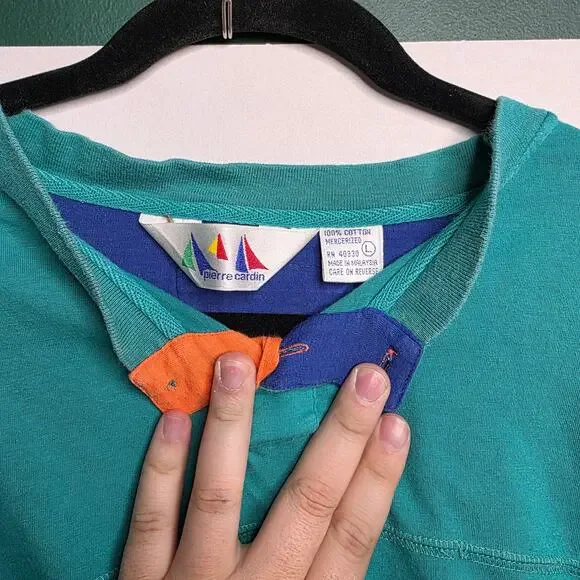 Pierre Cardin, Multi Color Blue and Teal quarter Button Down Shirt, L Men's - Picture 3 of 7